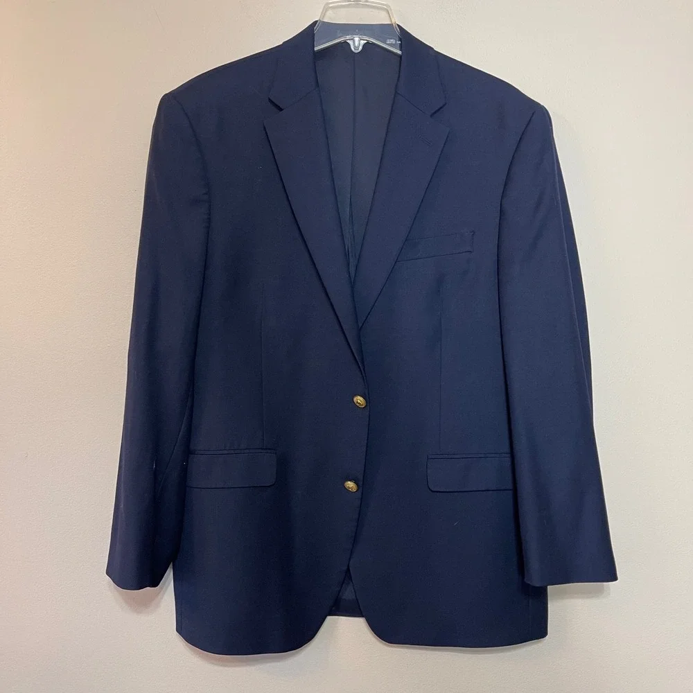 Lauren Ralph Lauren Mens Navy Blue 100% Wool 2-Button Blazer Gold Buttons‎ 43R
